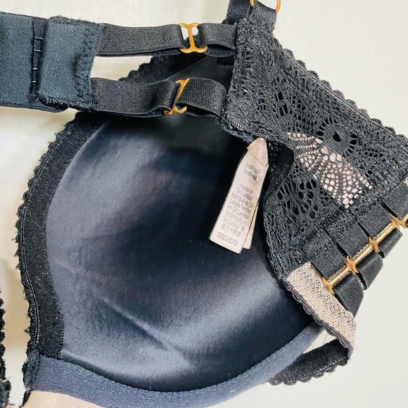 VICTORIA'S SECRET VERY SEXY PUSH UP PADDED BRA 32C/C70 BLACK BEIGE LACE - Picture 5 of 8